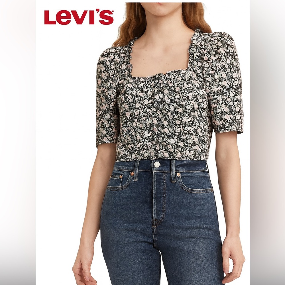 Levi’s Floral Puff Sleeve Cropped Blouse | Size Small